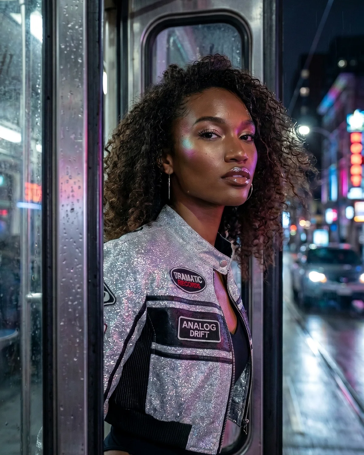 Artist visual in a wet night street setting